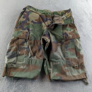 Vintage 80s US Military Shorts Mens 28 Woodland Camo BDU Combat Cargo Cut Off